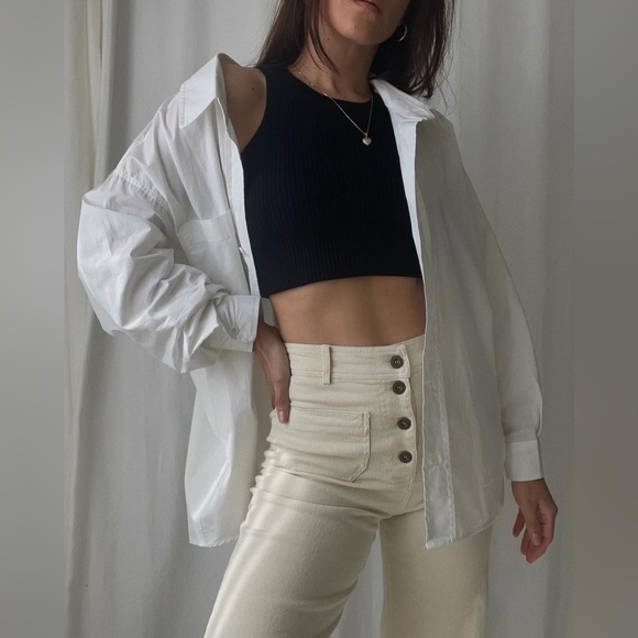 PANTS wide leg buttoned pant — In Cream - Picture 2 of 6